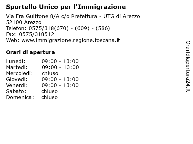 Orari di apertura Sportello Unico per l Immigrazione Via